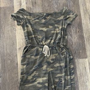 Off the Shoulder Camo Jogger Romper